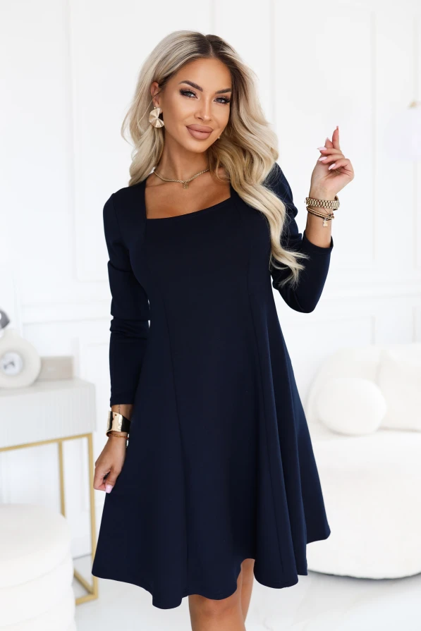 IVANA — ұзын жеңді А-силуэтті көйлек, қою көк
